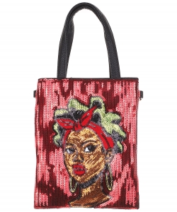 African-American Women Design Reversible Sequin Mini Tote Bag  S039H RED